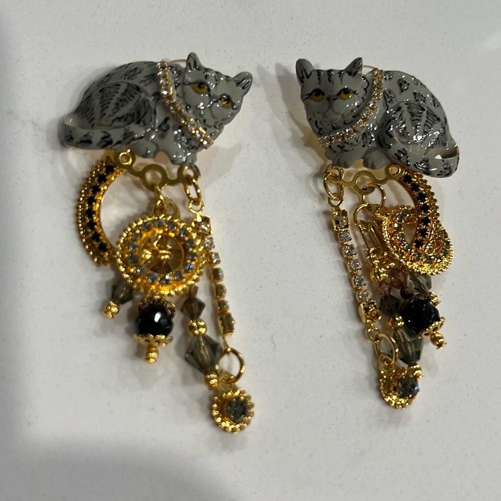 Lunch at the Ritz Cat Earrings